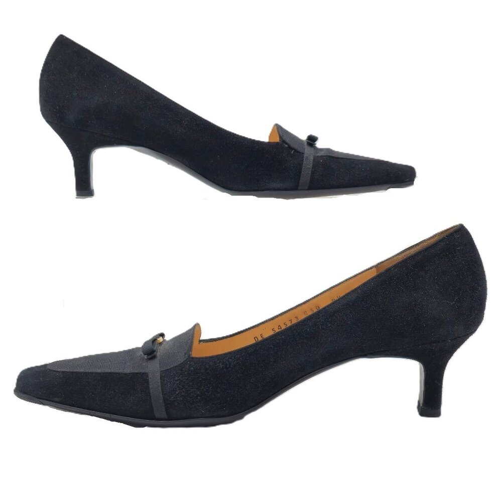 Vintage Salvatore Ferragamo Italy Black Suede Pumps Womens 8.5AAAA Dress Shoes - Picture 9 of 11